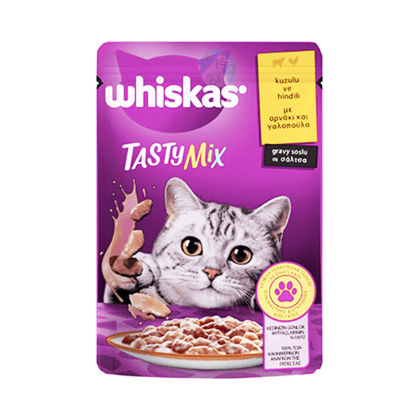 پوچ گربه بوقلمون و بره در سس خامه whiskas